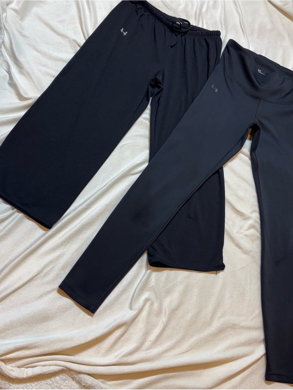 UA  Cold Gear Black Sm Compression Leggings+XS Drawstring Sweatpants Open Hem